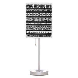 Black White Aztec Tribal Geometric Pattern Table Lamp