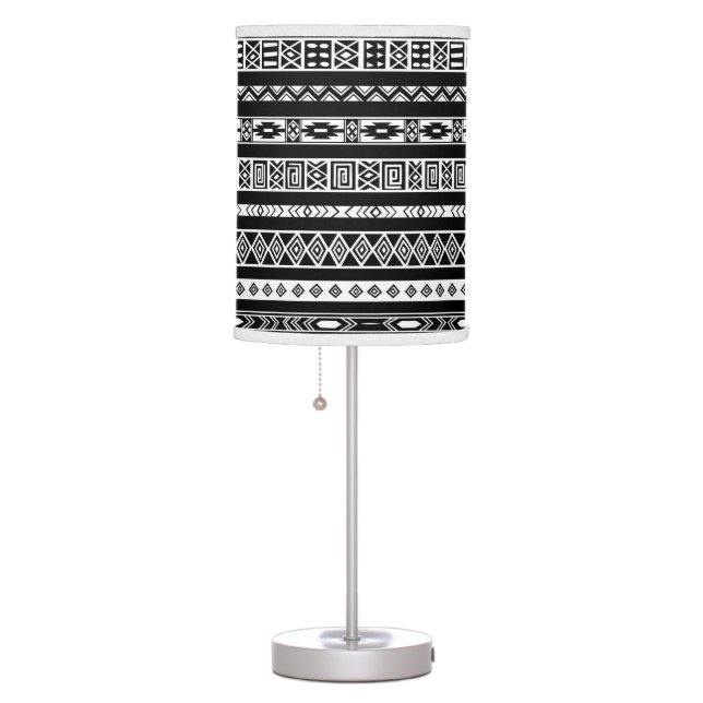 Black White Aztec Tribal Geometric Pattern Table Lamp (Right)