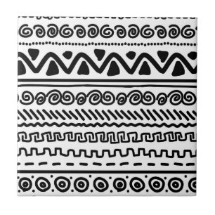 Black white Aztec Tribal pattern bathroom tile