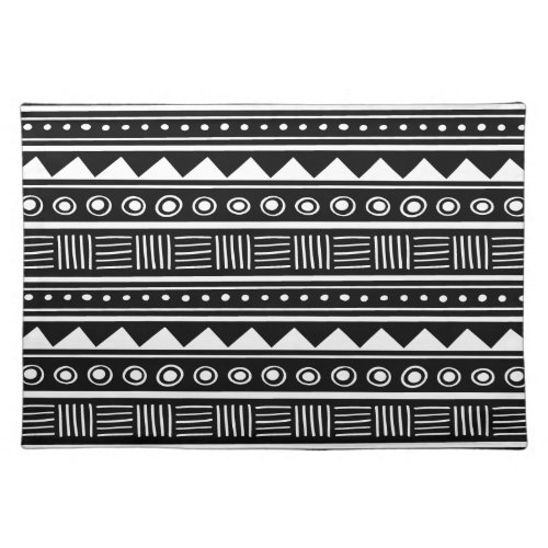 Black  White Aztec Tribal Pattern Cloth Placemat