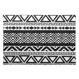 Black White Aztec Tribal Pattern Placemat