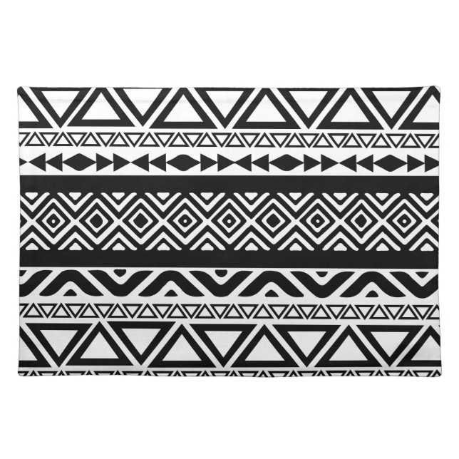 Black White Aztec Tribal Pattern Placemat (Front)