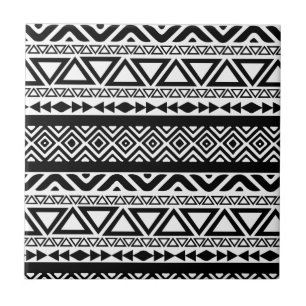 Black White Aztec Tribal Pattern Tile