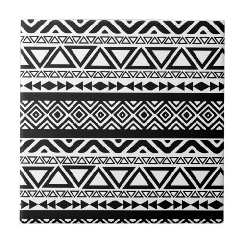 Black White Aztec Tribal Pattern Tile
