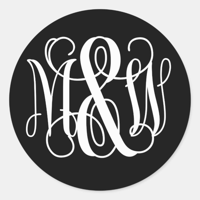Black White B&G Vine Script Monogram DIY BG Classic Round Sticker (Front)