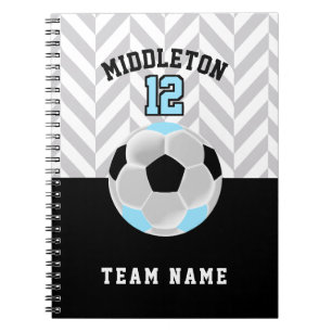 Black, White & Baby Blue Soccer Ball - Personalize Notebook