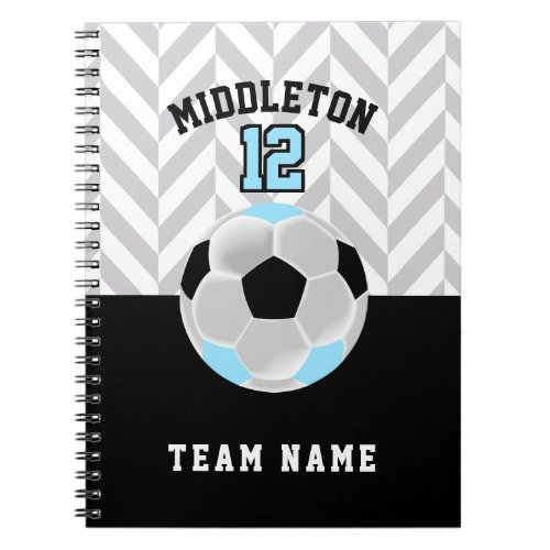 Black White  Baby Blue Soccer Ball _ Personalize Notebook