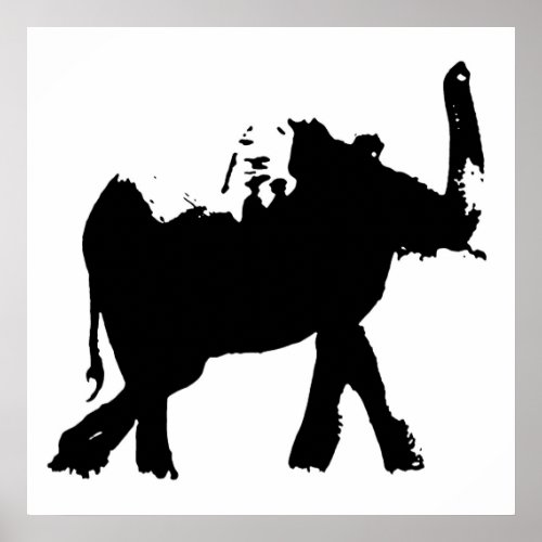 Black  White Baby Elephant Pop Art Poster