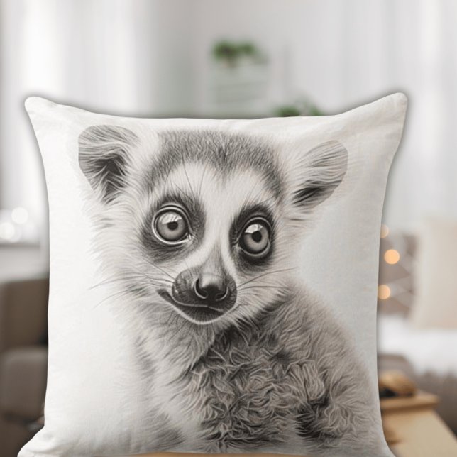 Black & White Baby Lemur Square Throw Pillow (Creator Uploaded)
