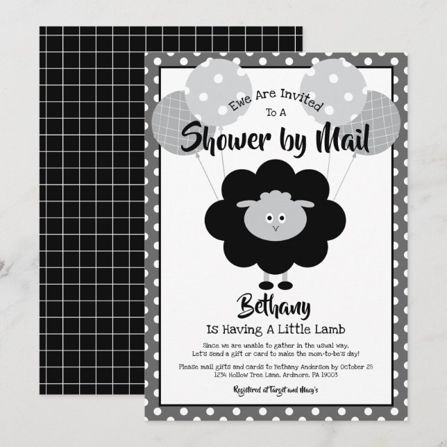 Black White Baby Shower by Mail Lamb Chic Modern Invitation (Front/Back)