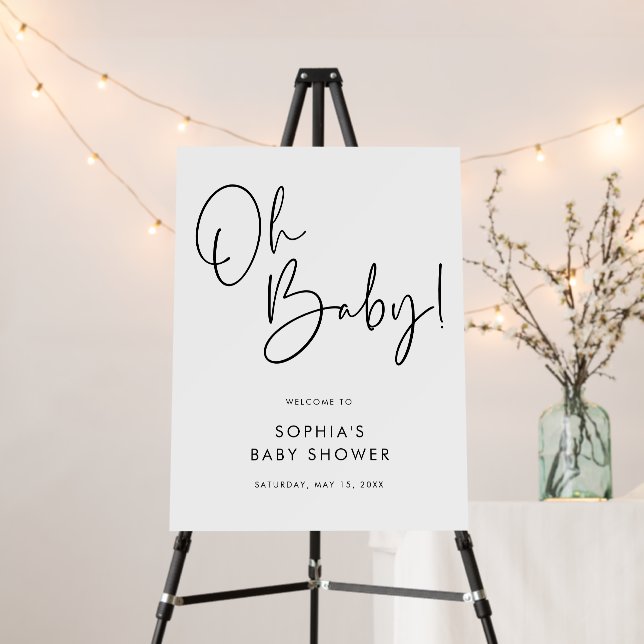 Black & White Baby Shower Modern Boho Welcome Sign (In Situ (Stand))