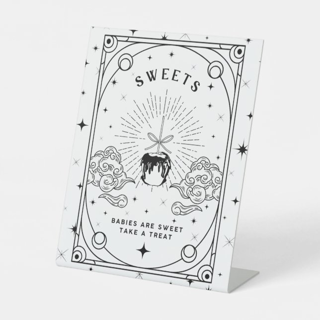 Black & White Baby Shower Sweet Dessert Table Pedestal Sign (Front)