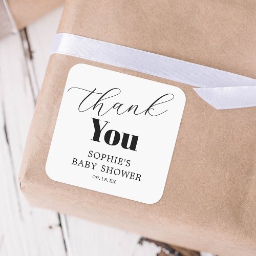 Black White Baby Shower Thank You Square Sticker