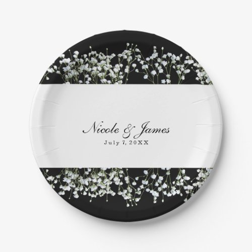 Black  White Babys Breath Floral Wedding Plates