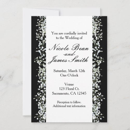 Black  White Babys Breath Wedding Invitations