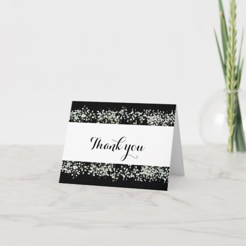 Black  White Babys Breath Wedding Thank You Card