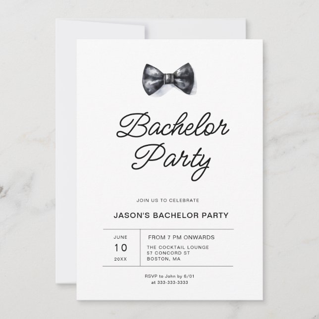 Black & White Bachelor Party Invitation (Front)