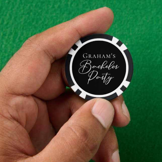 Black White Bachelor Party Personalized Poker Chips (Hand)