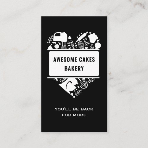 Black White Baker Bakery Cakes Cookies Pastry Chef Business Card