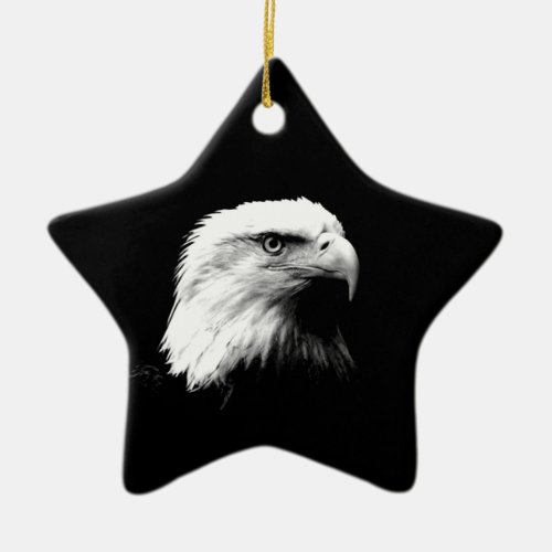 Black  White Bald Eagle Ceramic Ornament