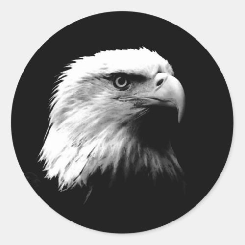 Black  White Bald Eagle Classic Round Sticker