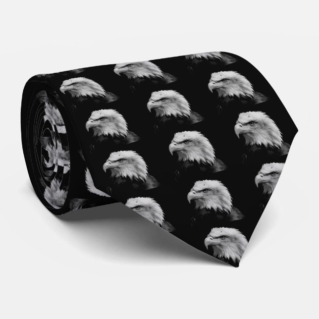 Black & White Bald Eagle Neck Tie (Rolled)