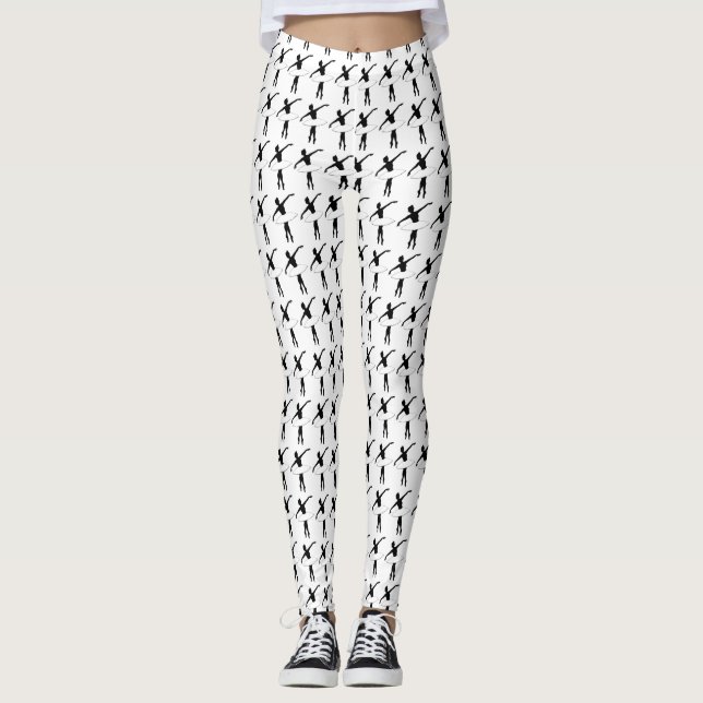 Black White Ballerina Silhouette Ballet Leggings (Front)