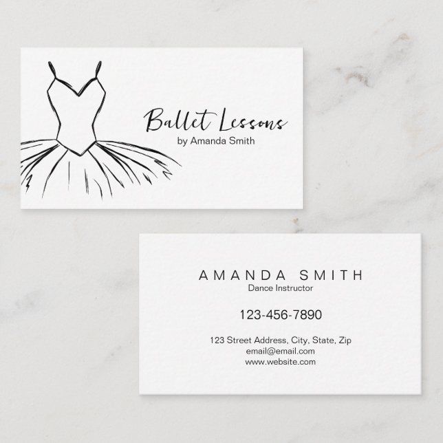 Black & white ballet dance studio instructor business card (Front/Back)
