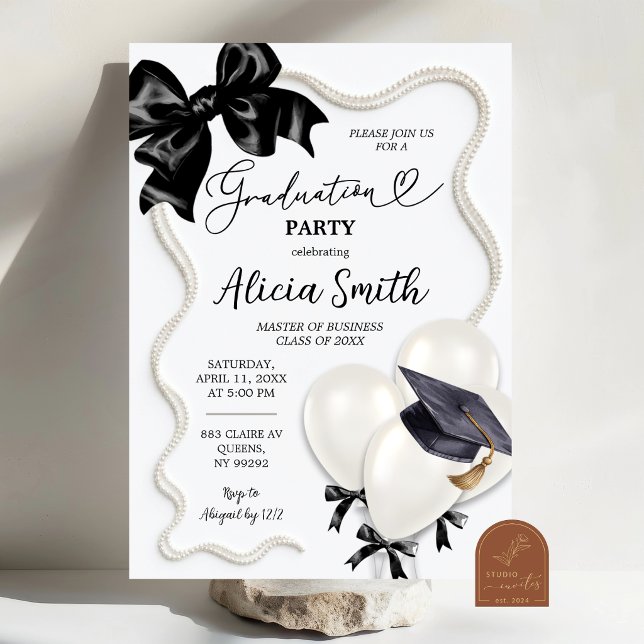Black White Balloon Graduation Party Invitation (Creator Uploaded)