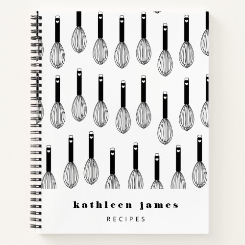 Black White Balloon Whisk Pattern Recipe Notebook