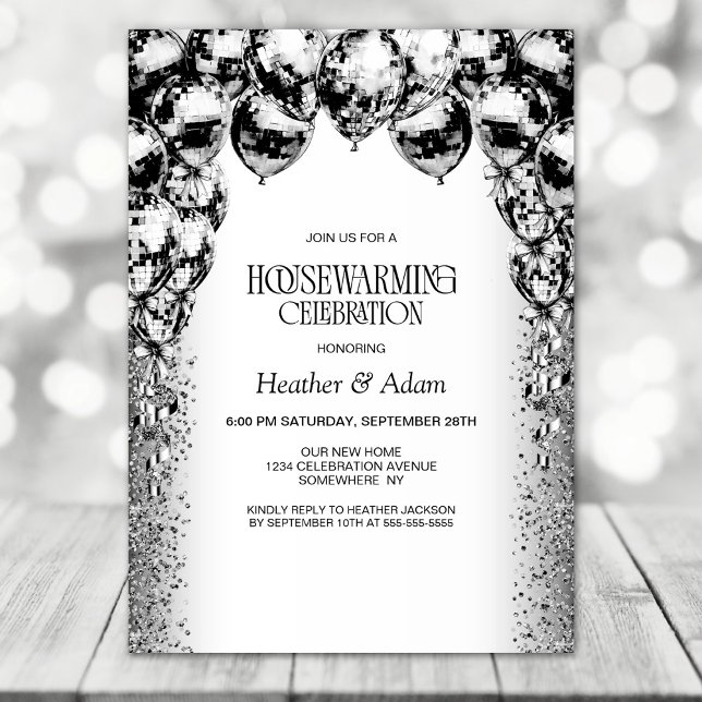 Black White Balloons Housewarming Party Invitation (Creator Uploaded)