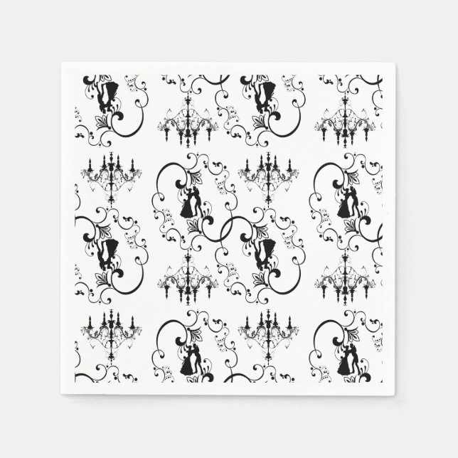 Black white ballroom dancers chandelier napkins (Front)