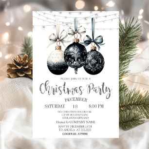 Black White Balls,Lights,Buffalo Plaid Christmas Invitation
