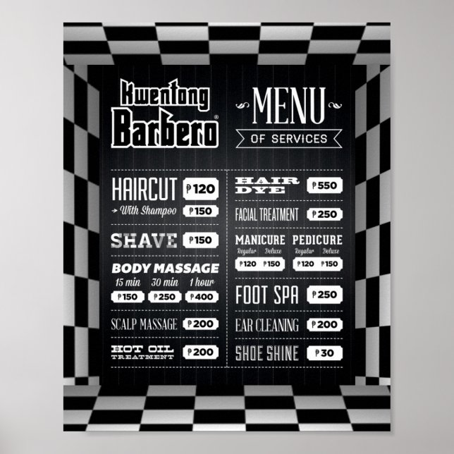 Black, White Barber Menu Poster (Front)