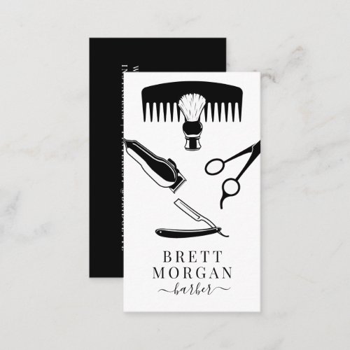 Black White Barbers Tools Barber Business Card