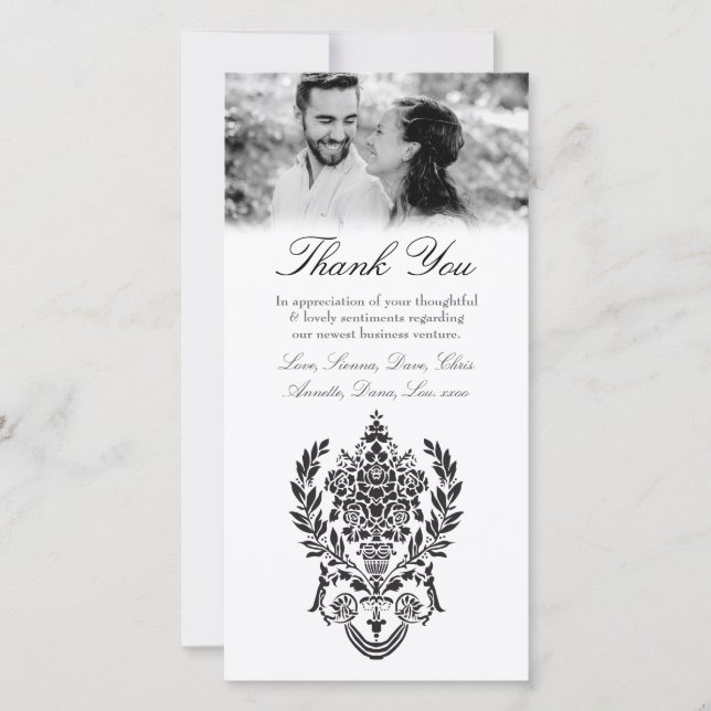 Black White Baroque Thank You Business Agreement Card (Front)