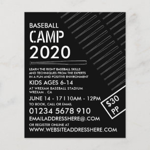 Black & White Baseball Bat, Baseball Camp Advert Flyer