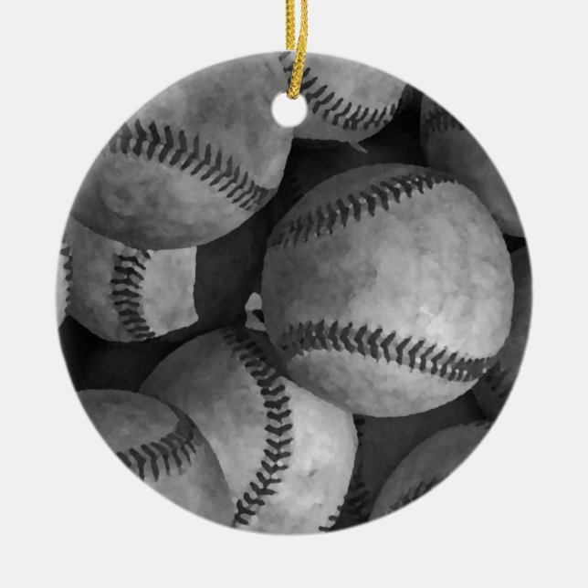 Black & White Baseball Ceramic Ornament (Front)