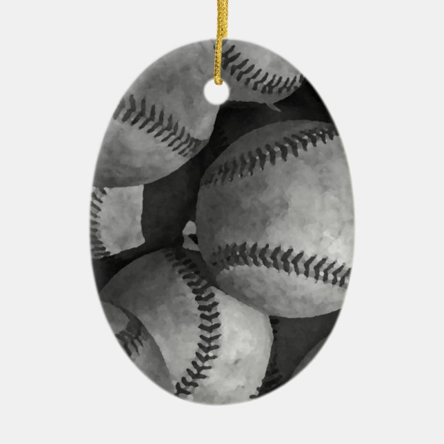 Black & White Baseball Ceramic Ornament (Front)