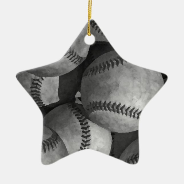 Black & White Baseball Ceramic Ornament (Front)