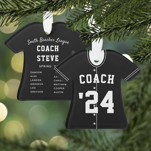 Black  White Baseball Coach Team Jersey Ornament