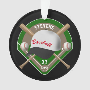 Black White Baseball Diamond Player Name Number Ornament