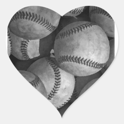 Black  White Baseball Heart Sticker