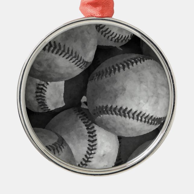 Black & White Baseball Metal Ornament (Front)