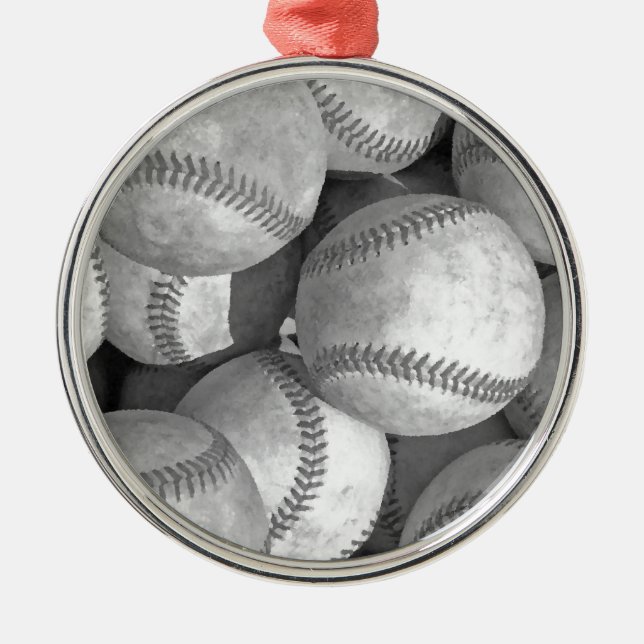 Black & White Baseball Metal Ornament (Front)