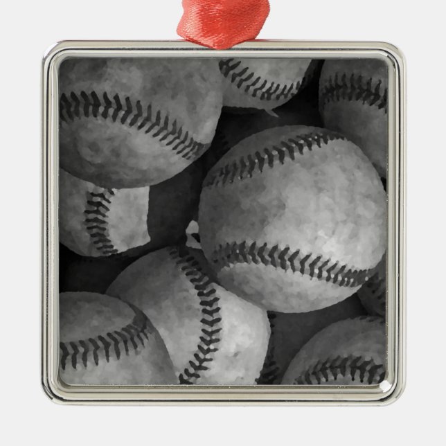Black & White Baseball Metal Ornament (Front)