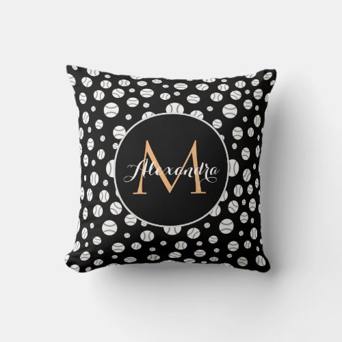 Black  White Baseball Monogram Personalized Name Throw Pillow