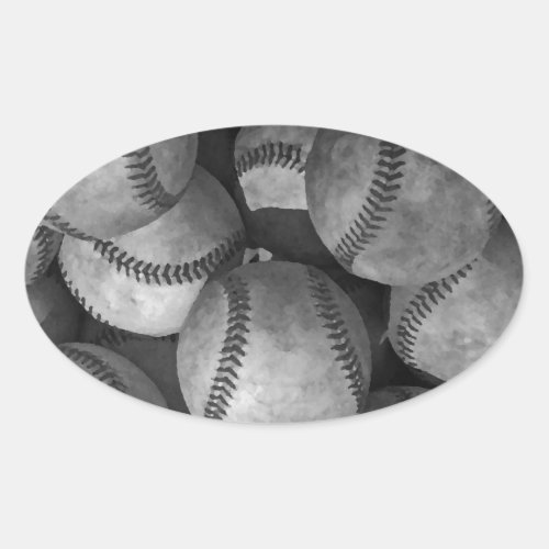 Black  White Baseball Oval Sticker