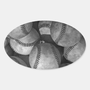 Black & White Baseball Oval Sticker