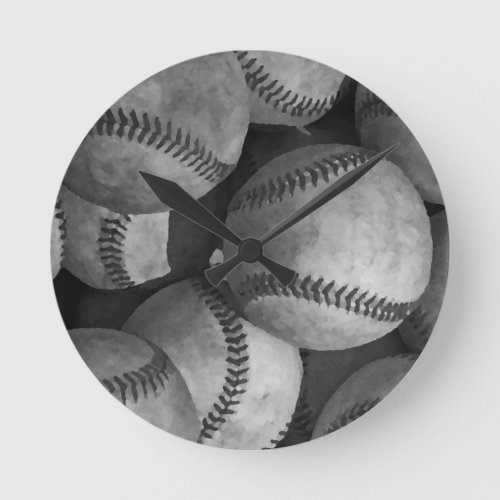 Black  White Baseball Round Clock